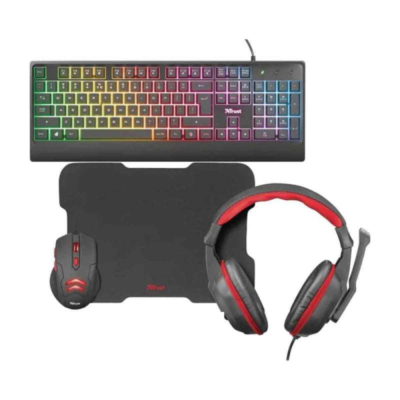 KIT GAMING TRUST TASTIERA + MOUSE + MOUSE PAD + CUFFIE