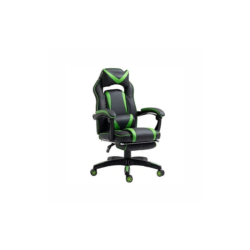 SEDIA DA GAMING NERO / VERDE CON ROTELLE CUSCINO SUPPORTO POGGIAPIEDI E POGGIATESTA